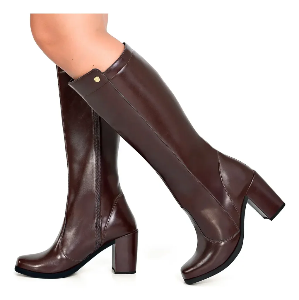Bota Feminina Lumiss Cano Alto Salto Alto Bloco Confortável