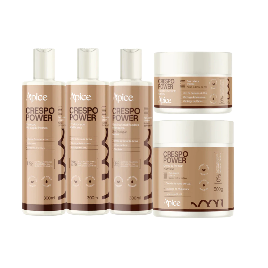 Kit Apice Crespo Power 300ml: Shampoo Condicionador Gelatina Ativadora Máscara Creme de Pentear