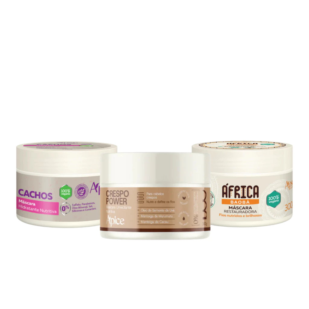 Kit Apice 3 Máscaras 300g África Baobá Cachos e Crespo Power Cronograma Capilar