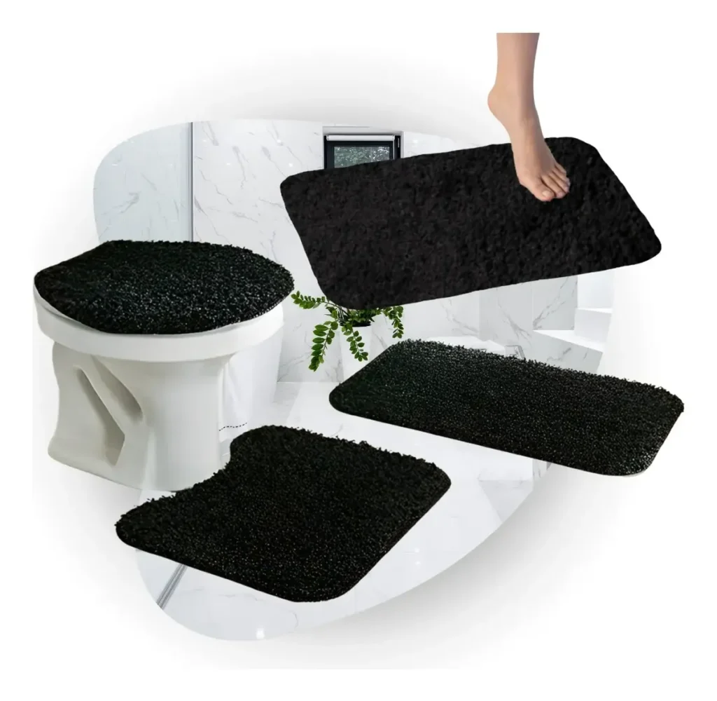 Conjunto Banheiro 4 Peças Tapete Preto Jogo Banheiro Oferta!