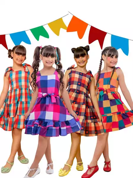 Vestido Festa Junina Infantil Xadrez Caipira Luxo Arraial Quadrilha Dança Quadriculado Blogueirinha