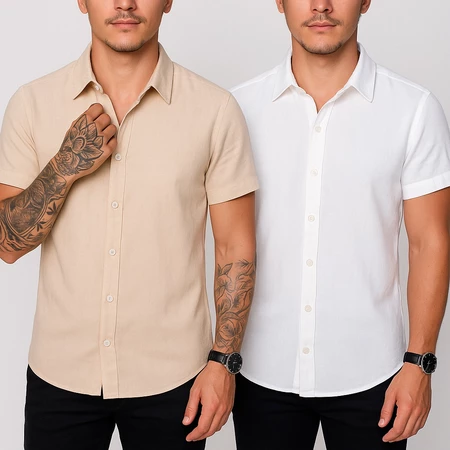 Kit 2 Camisas de linho Masculina para verão praia manga curta fresca moda