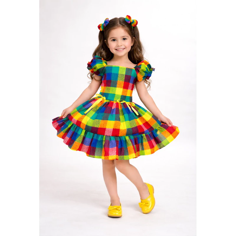 Vestido caipira junino menina festa quadrilha xadrez arraiá apresentação